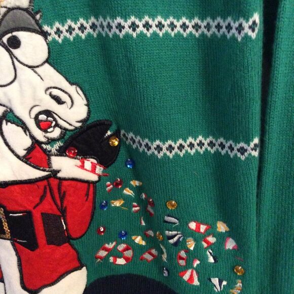 Ugly Christmas Sweater Angry Unicorn Medium M green Jolly stretch - Picture 3 of 5